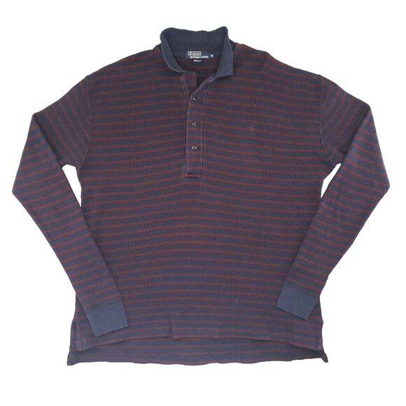 Polo Ralph Lauren Sweater Mens M Red Blue Waffle Knit Thermal Henley Rugby USA